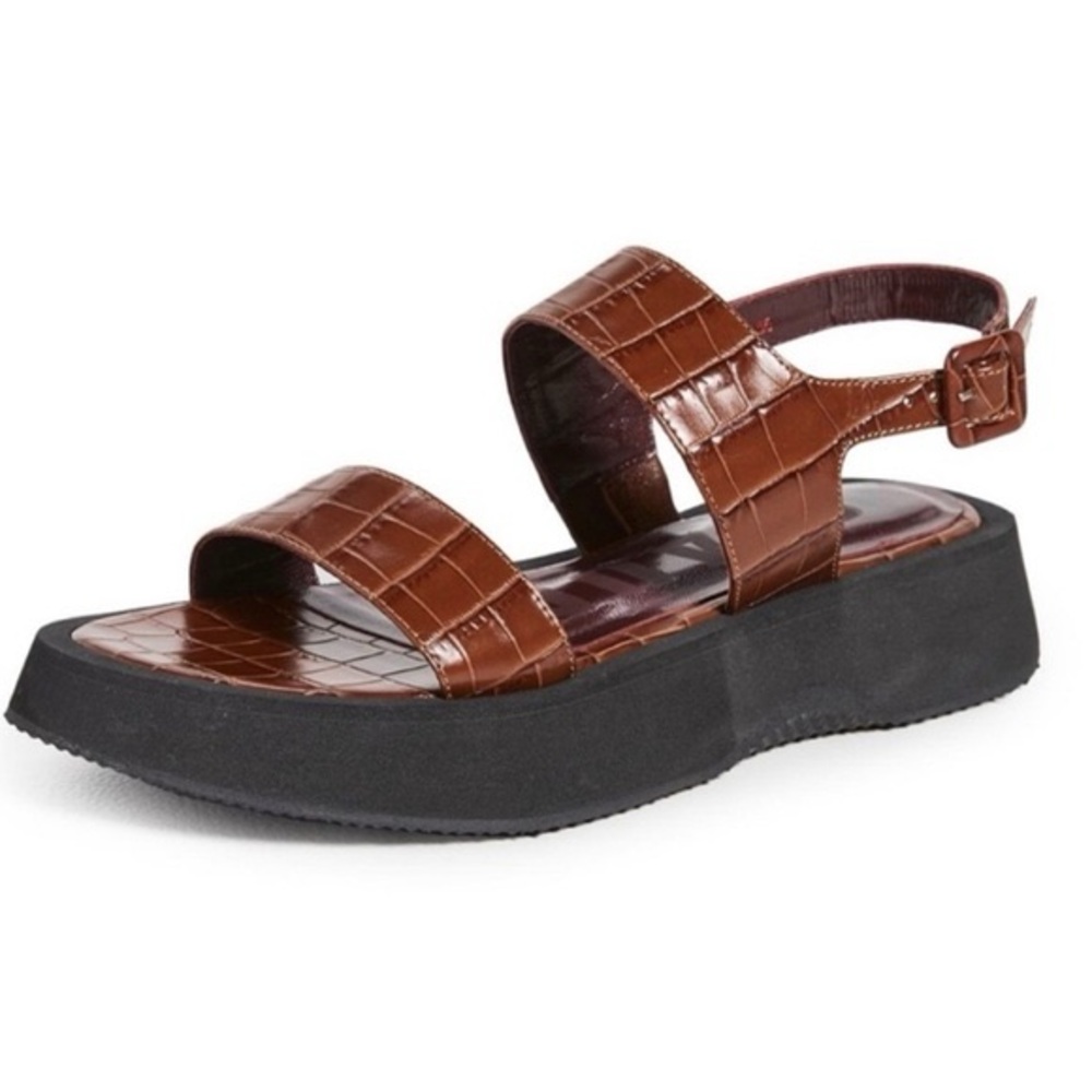 STAUD

Nicky Croc-Effect Leather Slingback Platform Sandals